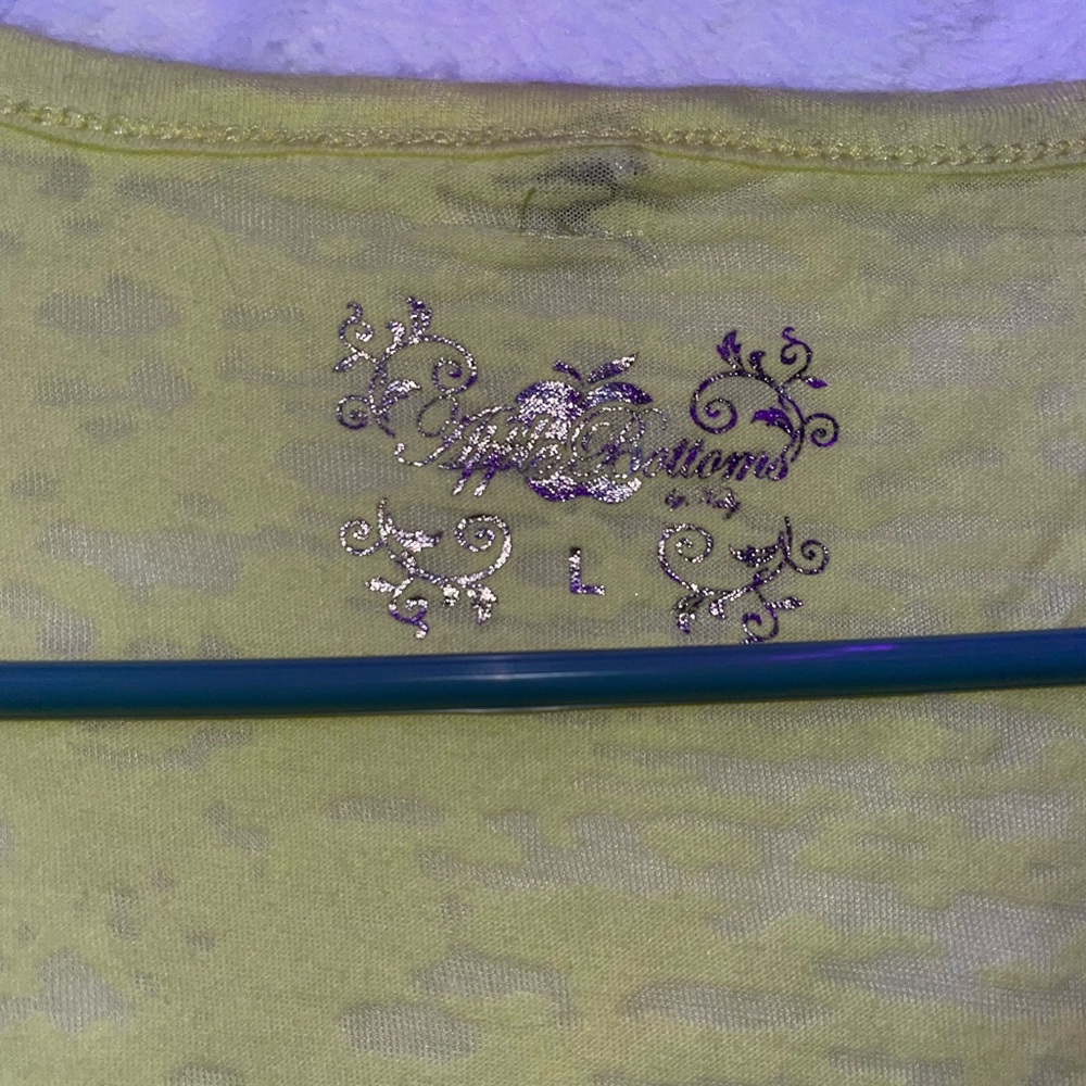 Lime green/yellow see through Apple Bottom T shirt.